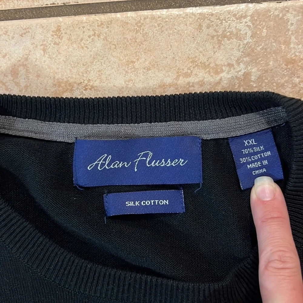 Alan Flusser Silk Cotton Blend‎ Navy Blue Golf Sweater Argyle Design, Sz XXL